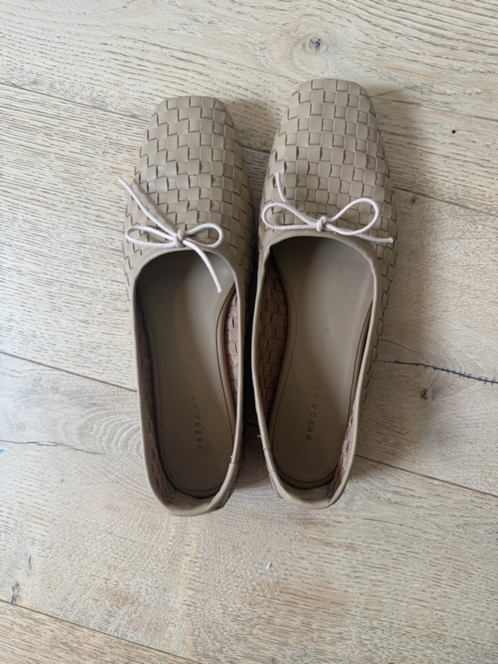 Freda Salvador Taupe Woven Square-Toe Ballet Flats